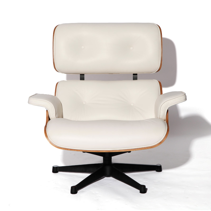 真皮伊姆斯躺椅（白色皮+胡桃木色貼皮）